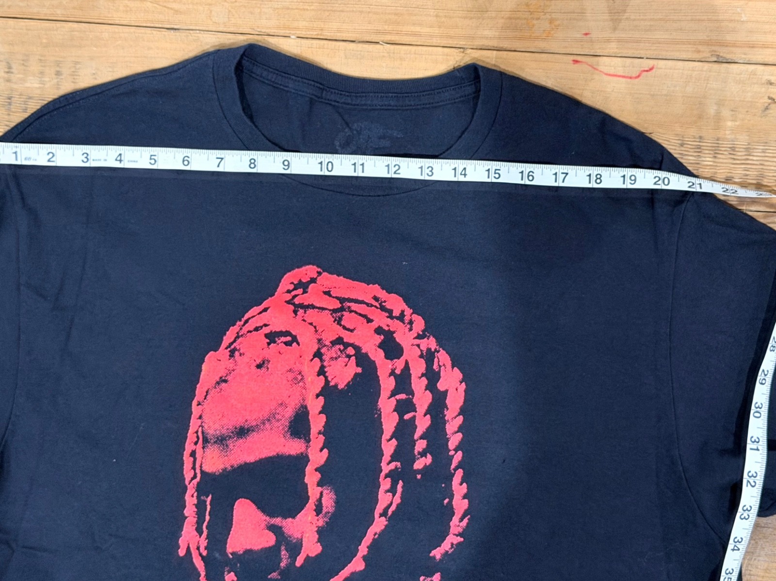 Men's Lil Durk OTF Chain Hip Hop Short Sleeve Tee-Black/Red Print- Size X Large gallery