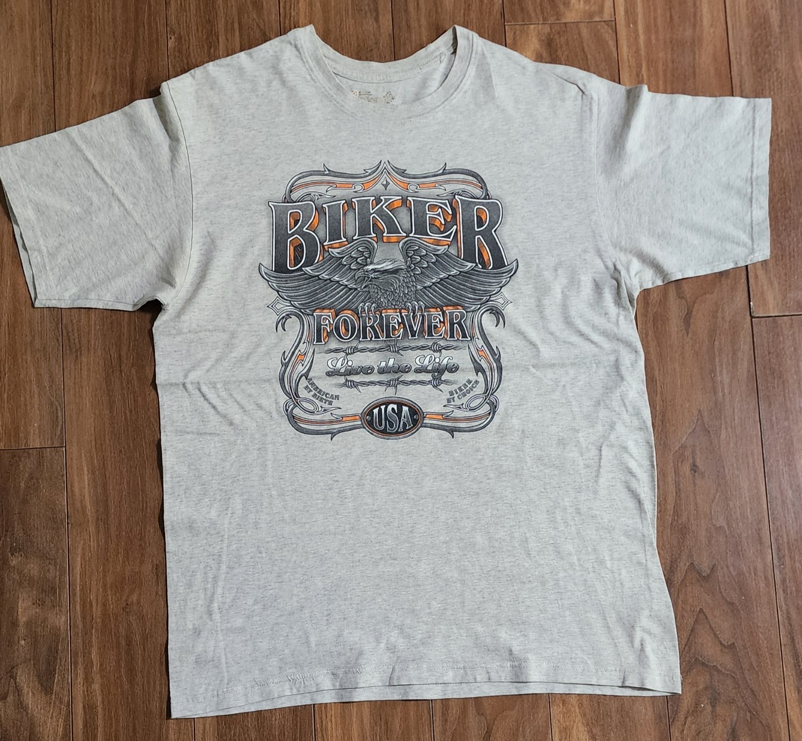 Biker Forever T- Shirt Men’s Sz Large Motorcycle Eagle USA American Tee gallery