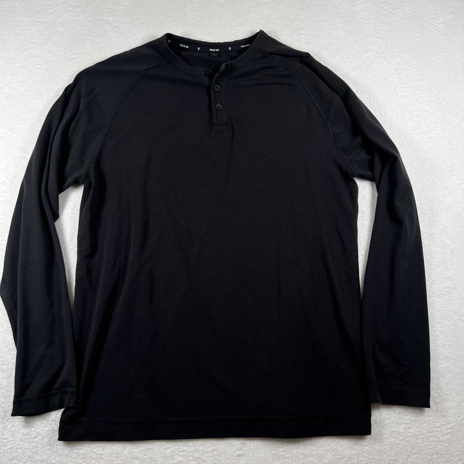 Public Rec Shirt Mens Large Black Long Sleeve Henley Stretch Casual Pima Top