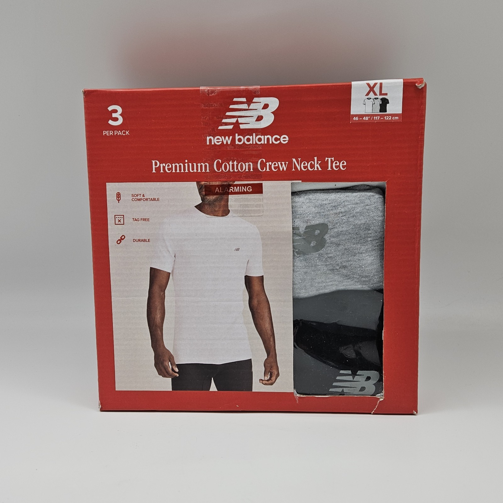 3 Pack NEW BALANCE Mens S M L XL White Gray Black Crew Neck Cotton Logo T Shirts gallery
