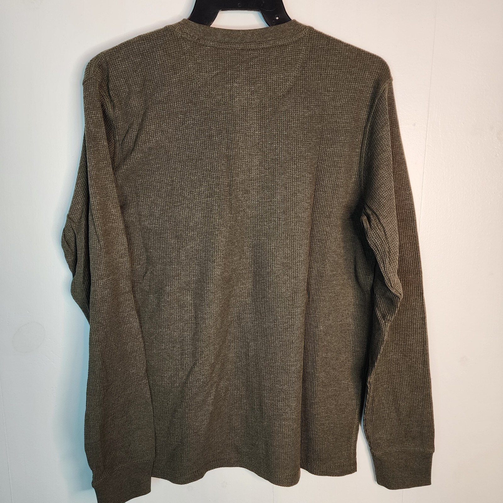 Members Mark Mens Thermal Henley Shirt Olive Green Waffle Knit Long Sleeve Med gallery