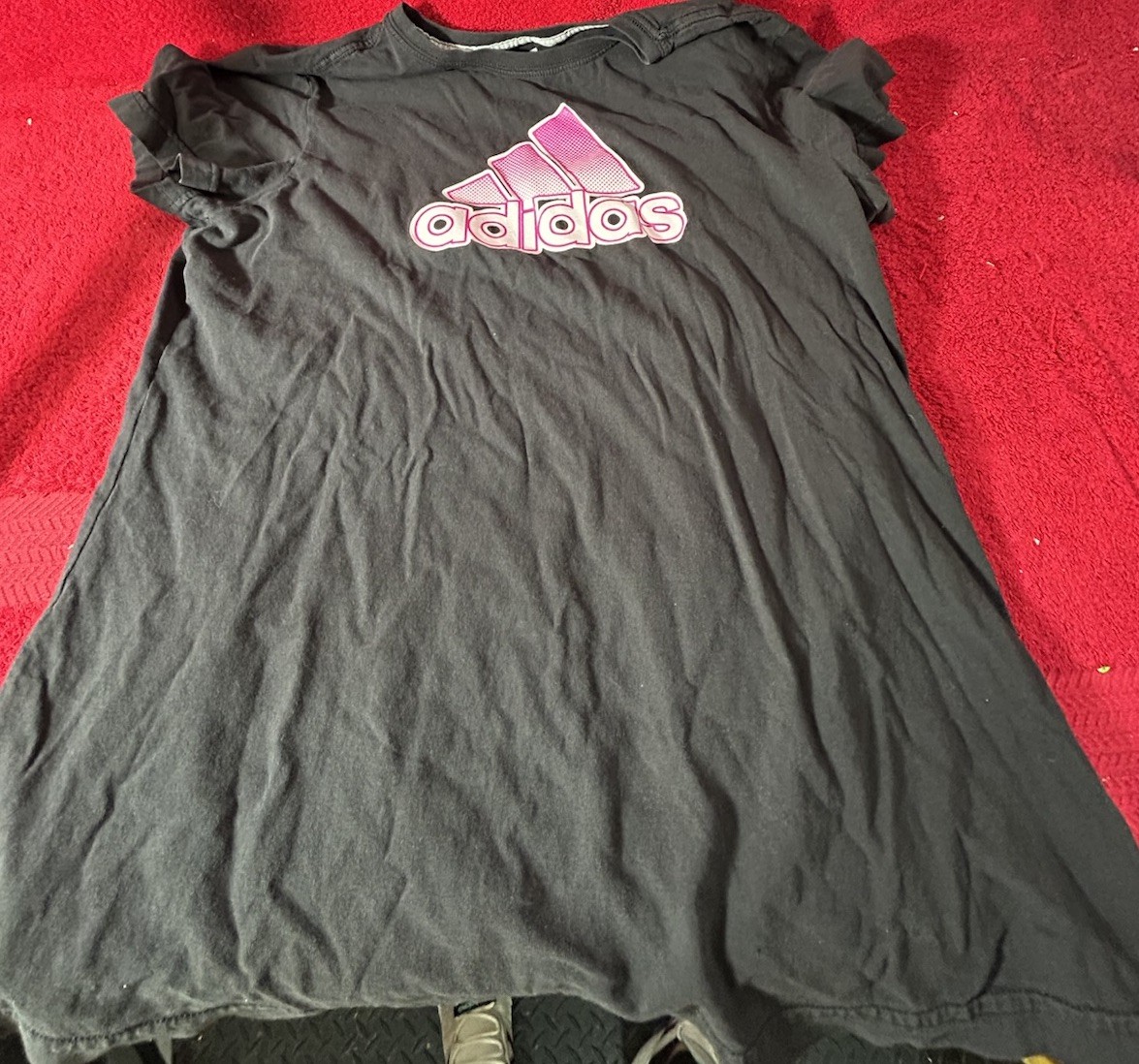 Adidas Shirt Womens Large Black Go-To Tee Athletic Spell Out Logo Casual Classic gallery