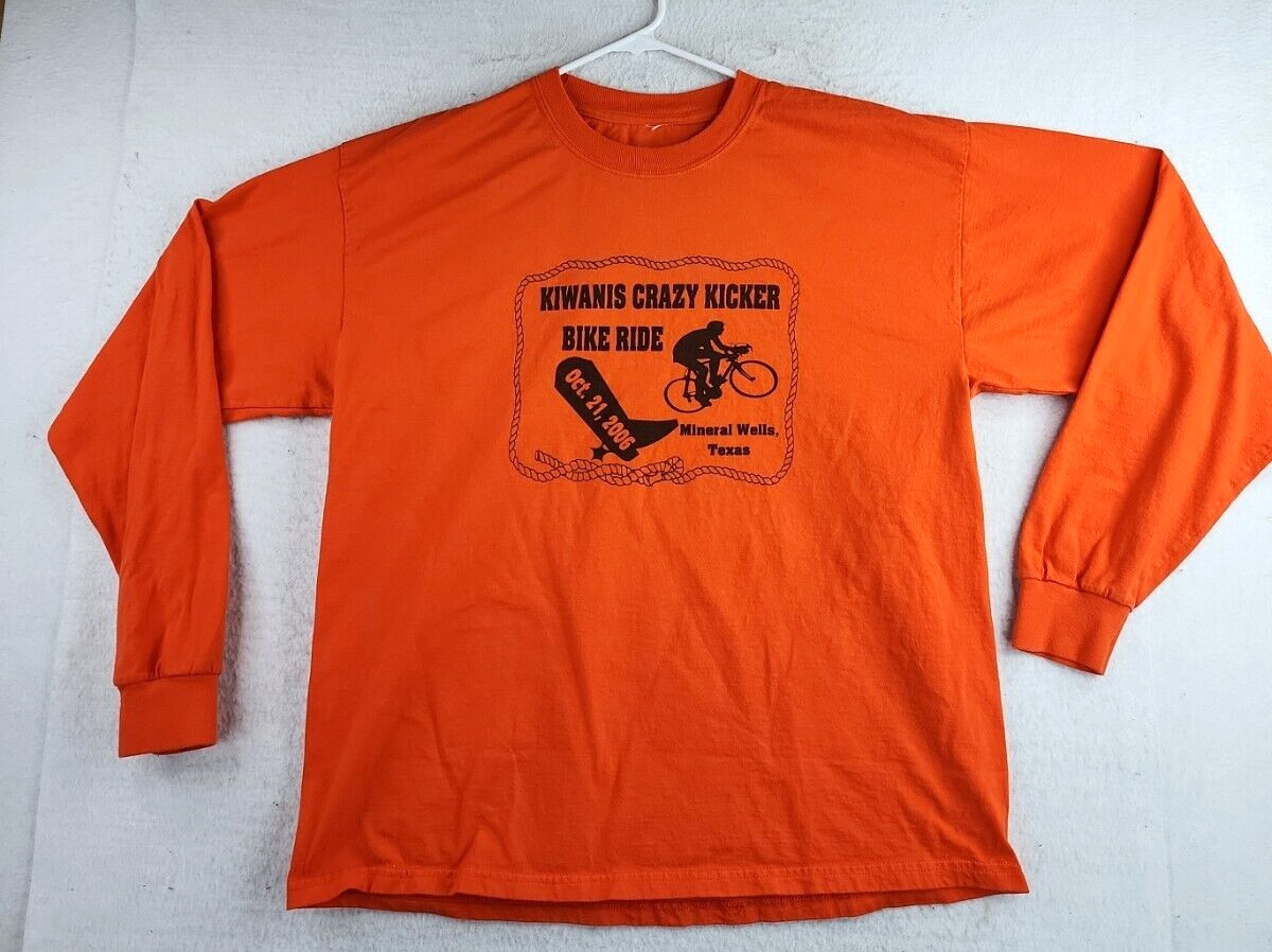 Vintage 2006 Kiwanis Crazy Kicker Bike Race Orange Long Sleeve T-shirt Mens XL