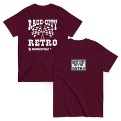 RACE CITY RETRO checkered flag logo TWO SIDED T SHIRT choose your color!