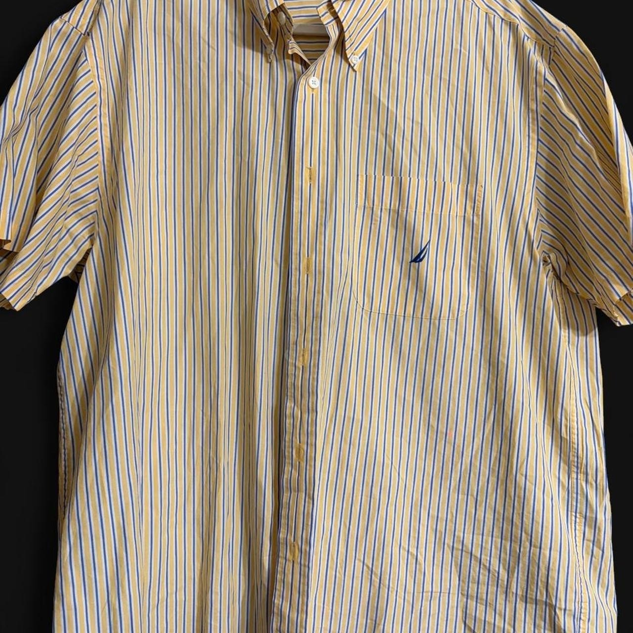 Mens Nautica Short Sleeve Yellow Striped Button Front Shirt Size XL