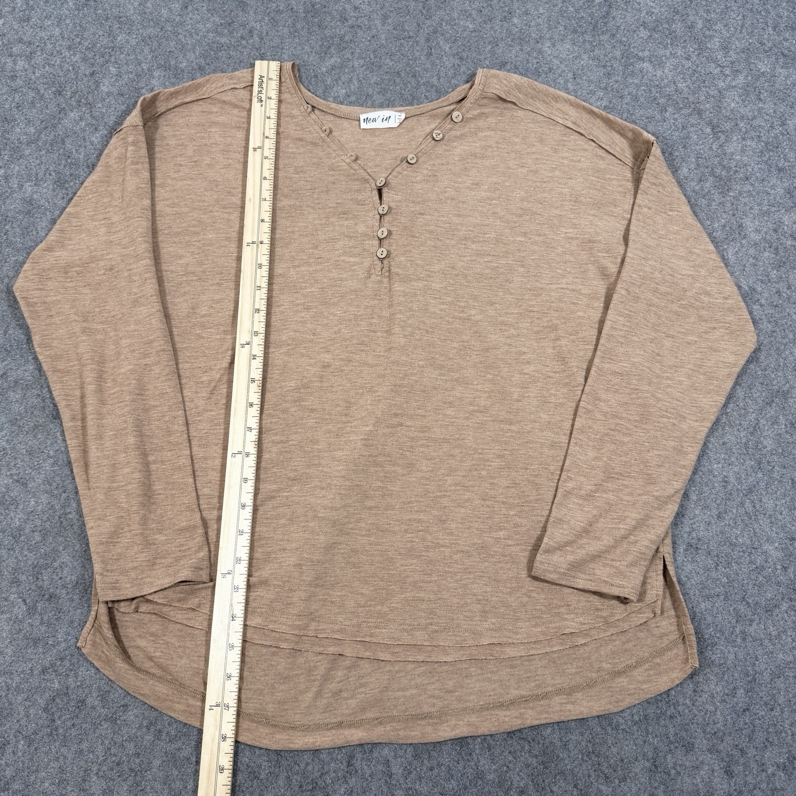 New In Button Stretch Casual Long-Sleeve T-Shirt Fits Women's Size Medium Brown gallery