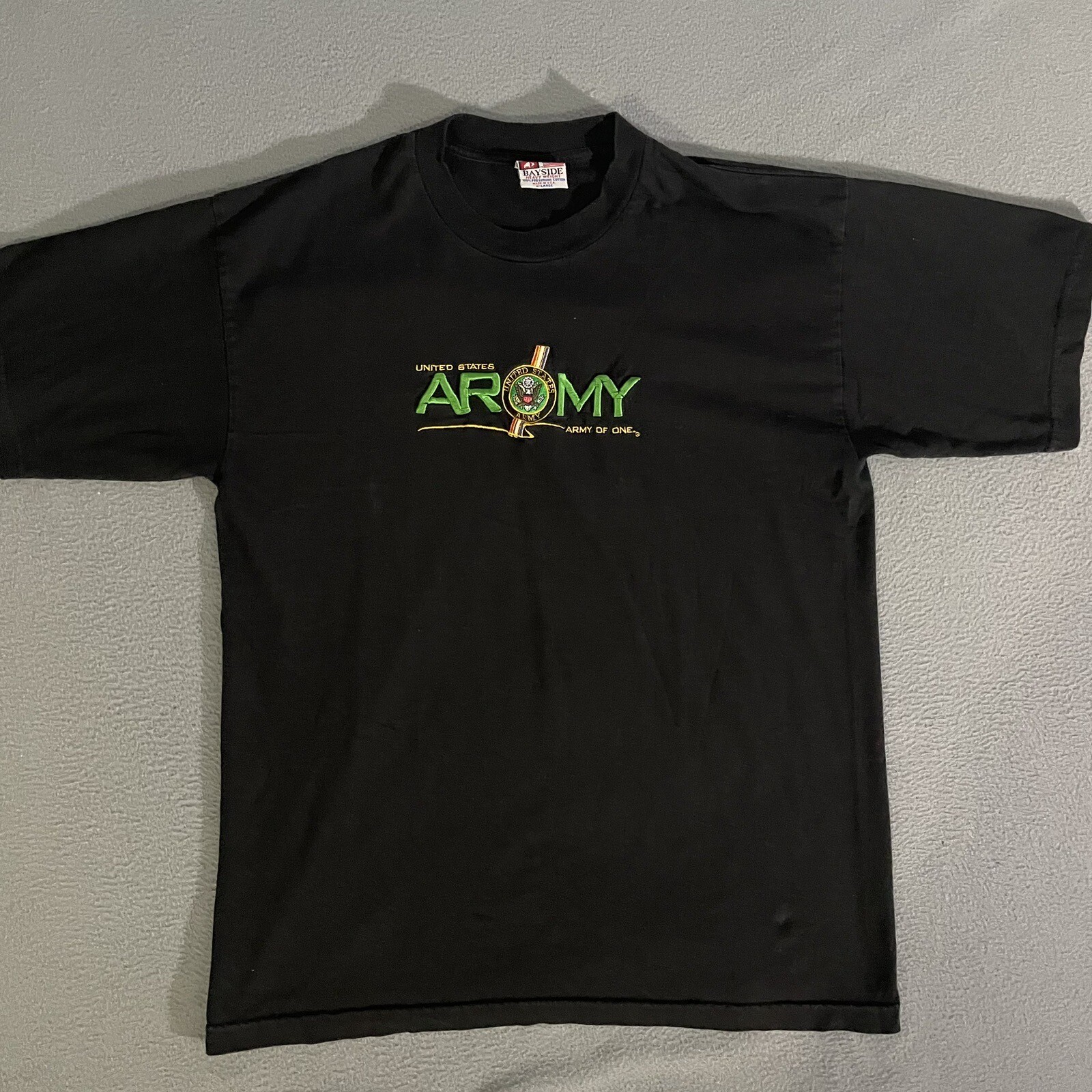 Vintage Stitched Embroidered T Shirt XL 90s USA Made Army Military Black Tee Y2K gallery