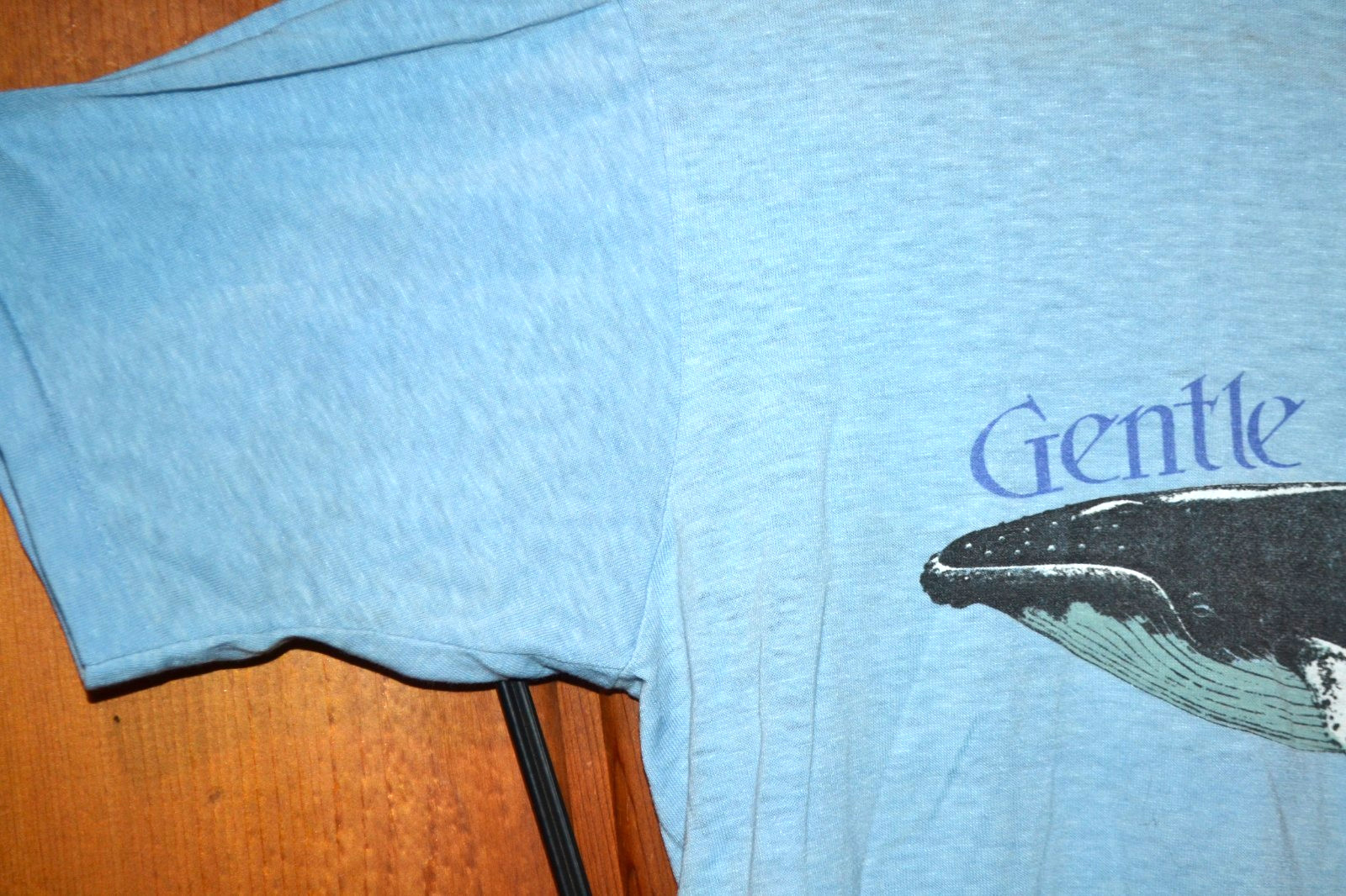 Vtg 70’s Gentle Giant Whales T Shirt Whale Protection Fund Blue Paper Thin M/L gallery