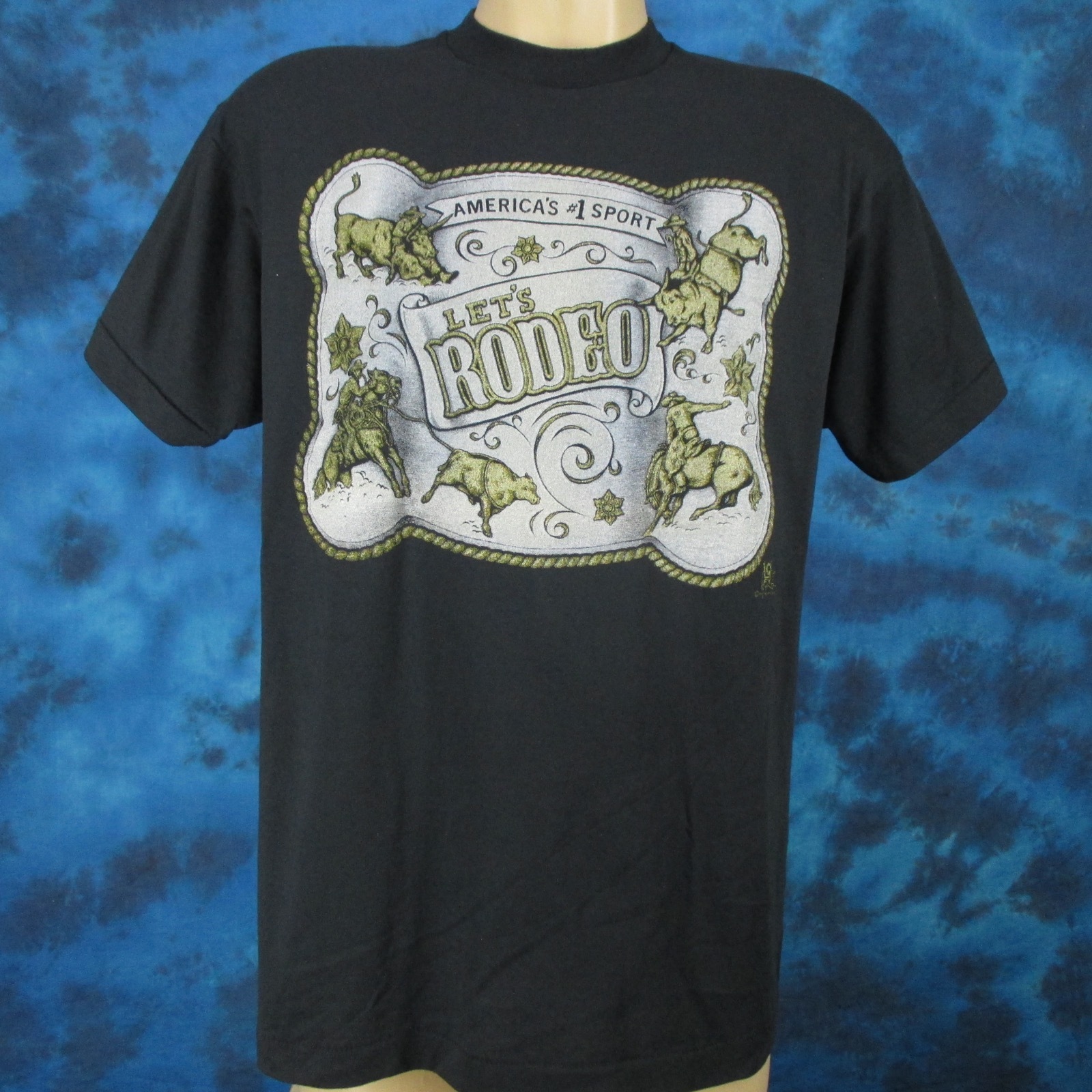 vtg 80s COWBOY LET’S RODEO T-Shirt M/L single stitch thin horse bull buckle gallery