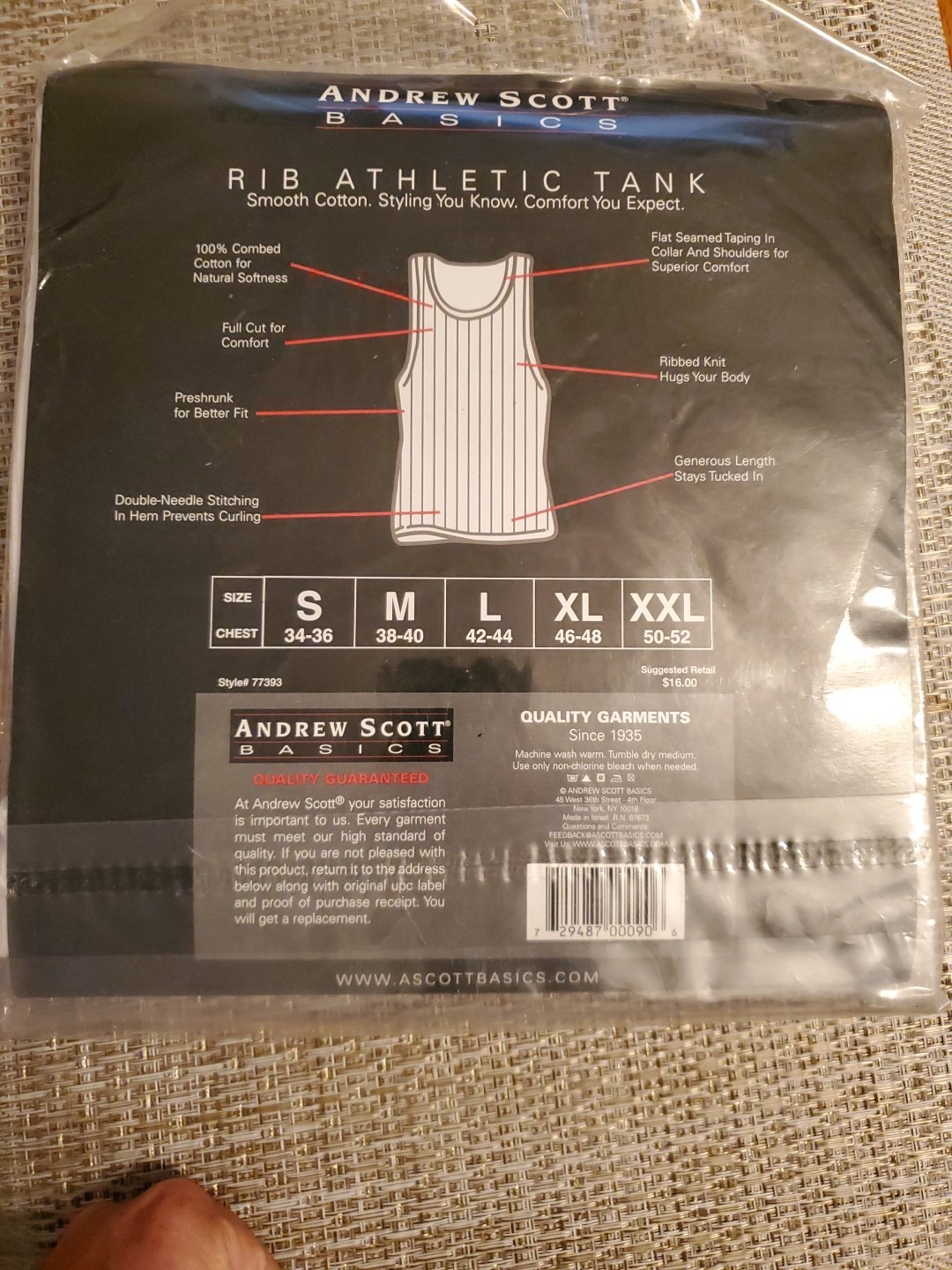 ANDREW SCOTT RIB ATHLETIC TANK TOPS WHITE MEDIUM 100 % COTTON 3 PACK NEW gallery