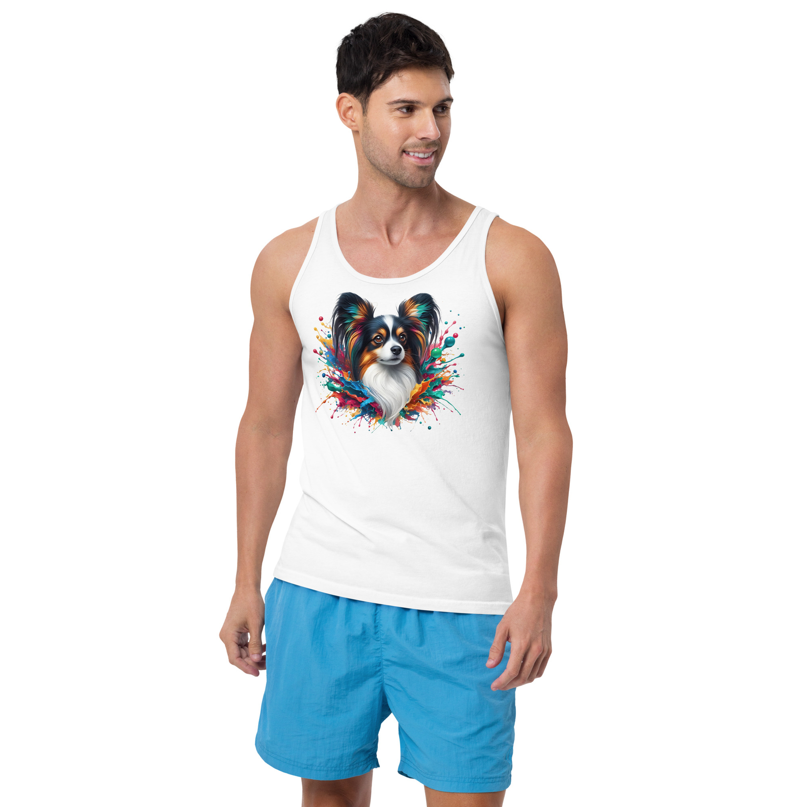 Splash of Art Papillon Dog Tank | Men's Graphic Bella + Canvas 3480 Top gallery