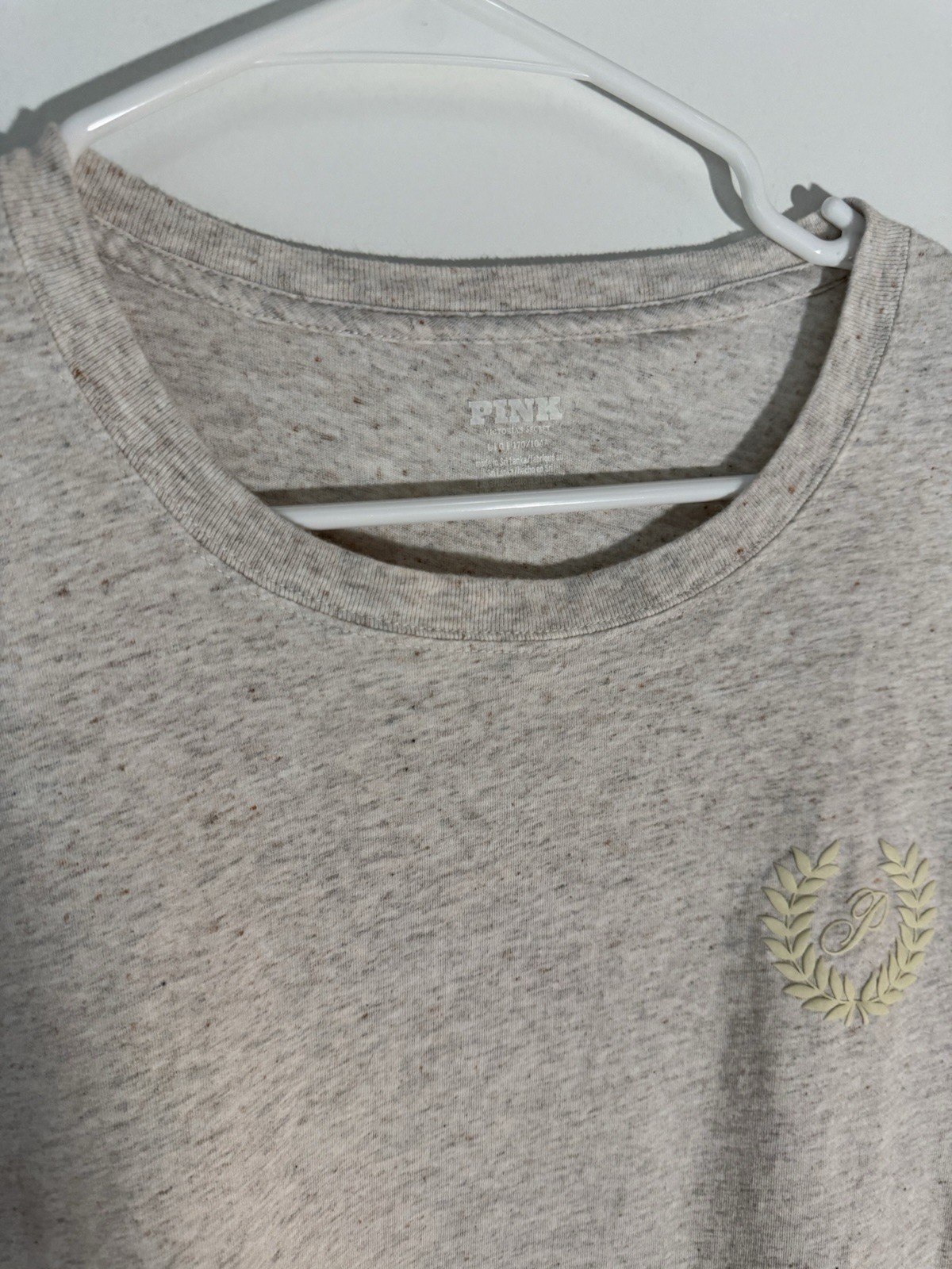 PINK beige Cotton Knit Crew Neck Short Sleeve Logo T-Shirt Regular Fit M gallery