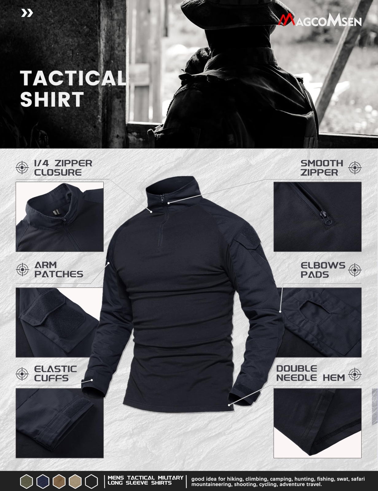 Mens Training Shirts Outdoor Hiking Long Sleeve Pocket 1/4 Zip Ripstop Work Tops gallery