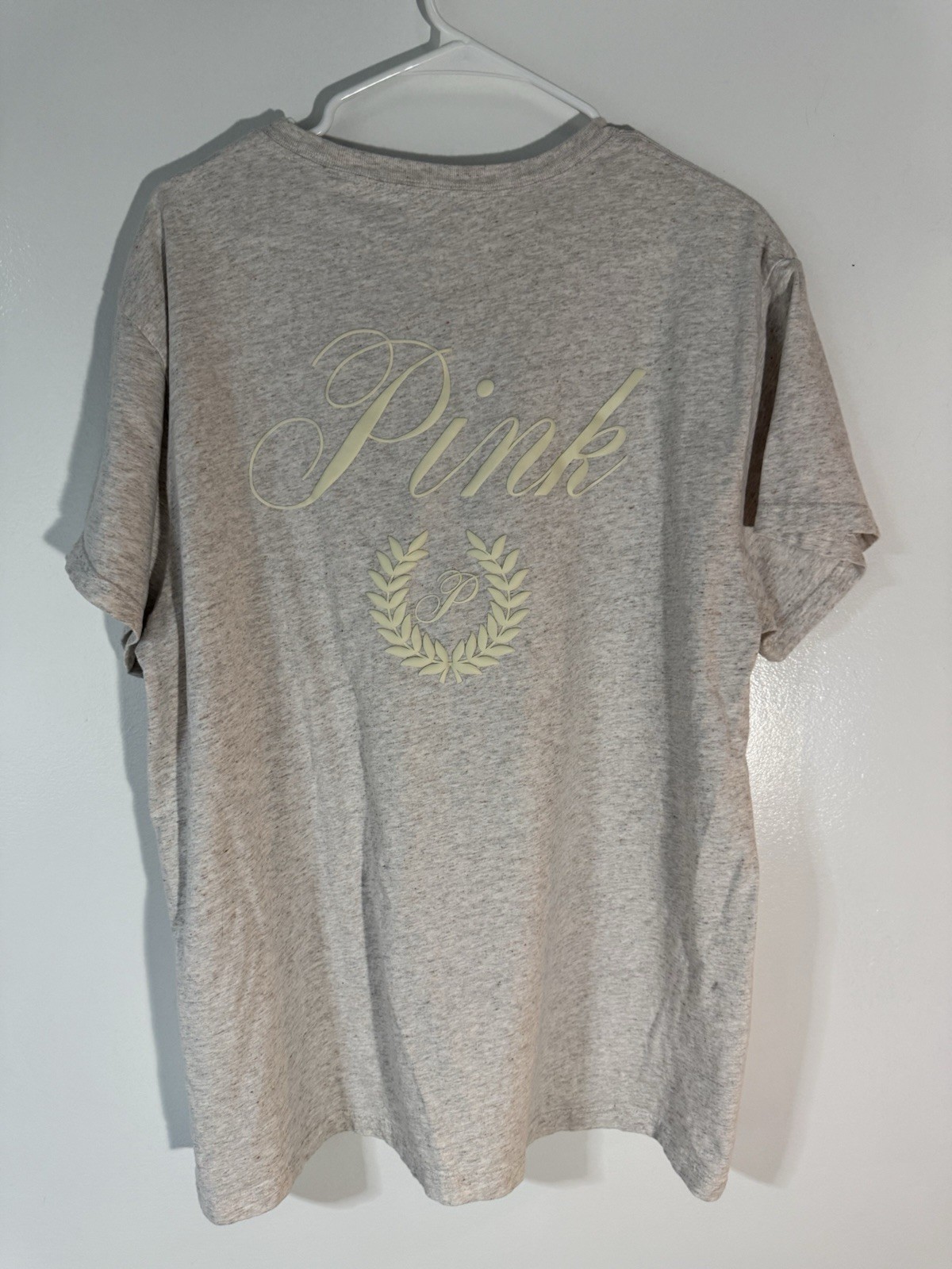 PINK beige Cotton Knit Crew Neck Short Sleeve Logo T-Shirt Regular Fit M gallery
