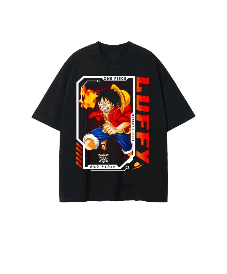 One Piece Luffy Anime Oversized T-Shirt Black Graphic Tee Unisex Pirate