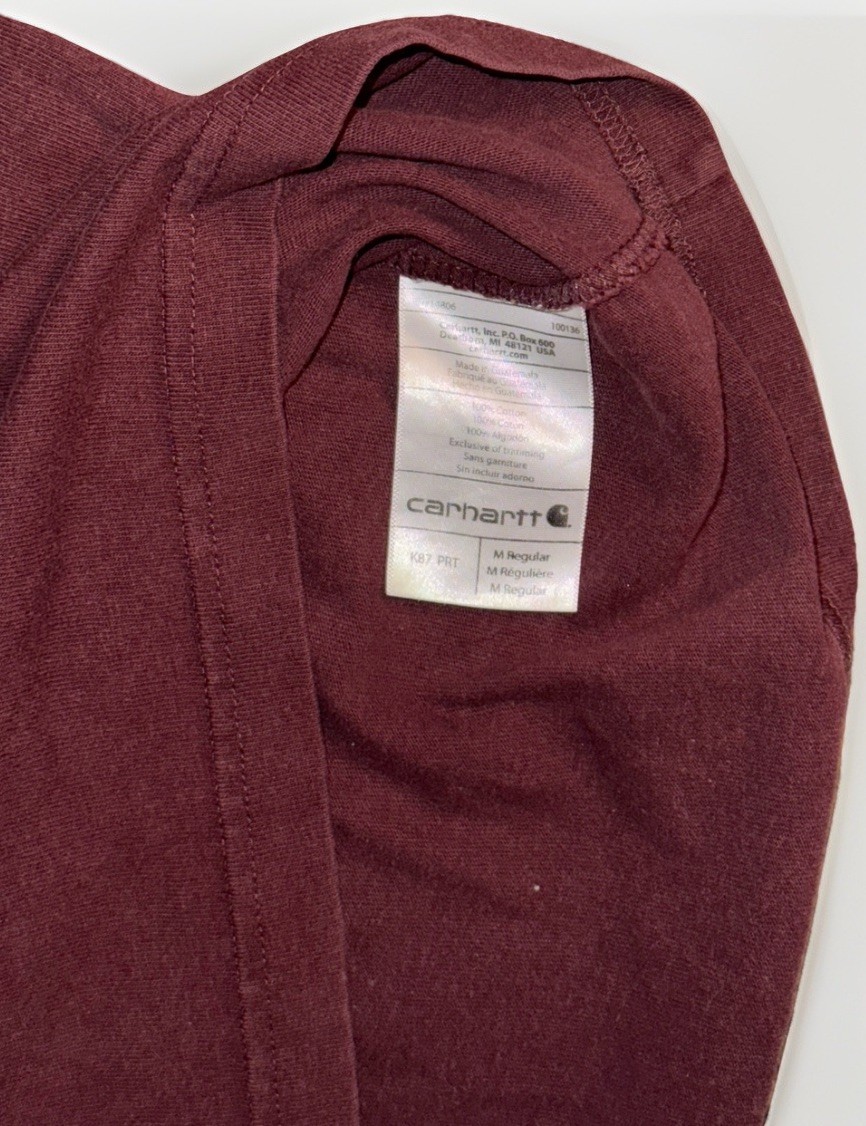 Carhartt K87 Original Fit Burgundy Pocket T-Shirt Men's M Cotton Crew Neck gallery