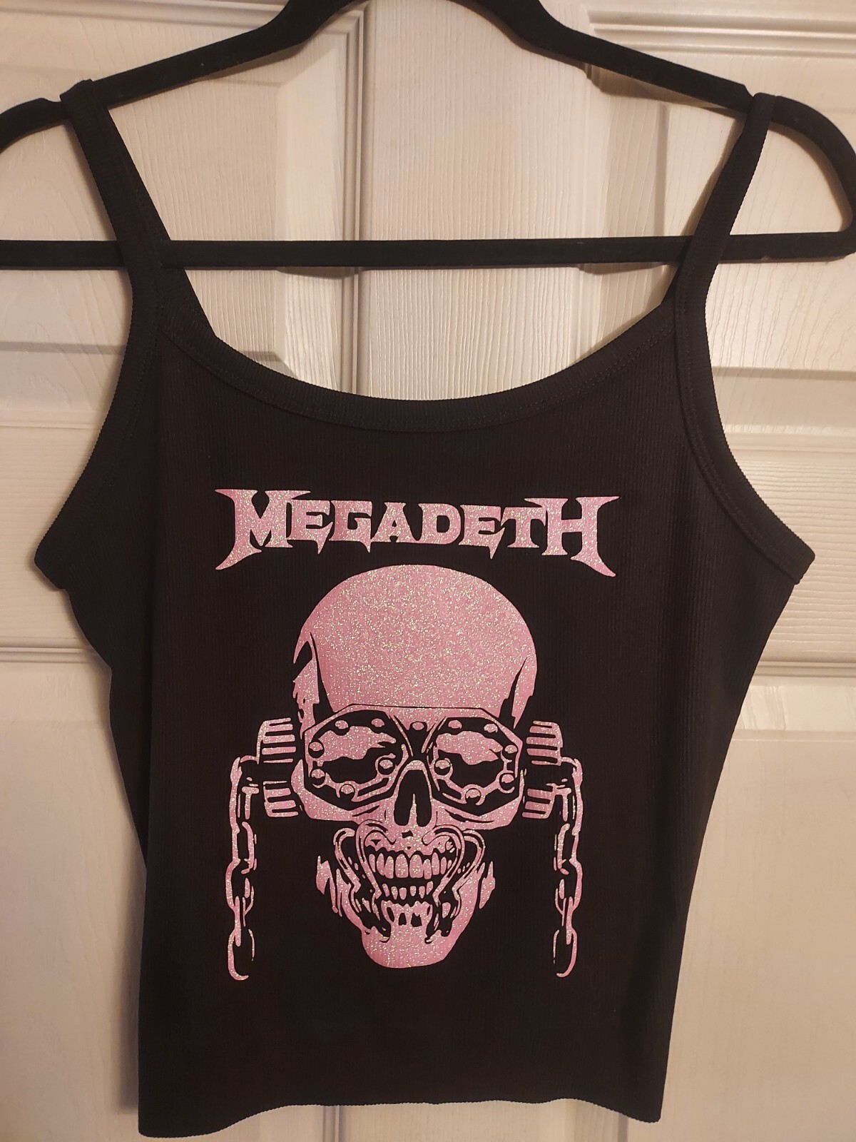 Megadeth crop top Megadeth tank top ribbed hand cropped Shirt Pink Glitter gallery