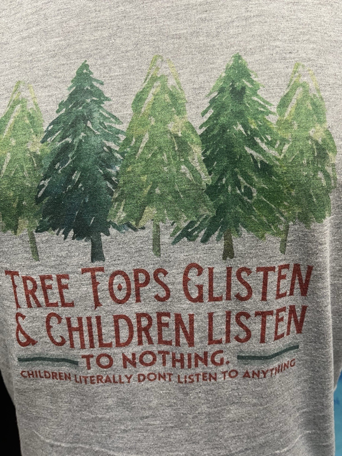 TREE TOPS GLISTEN & CHILDREN LISTEN TO NOTHING Gray Medium CHRISTMAS T-SHIRT gallery