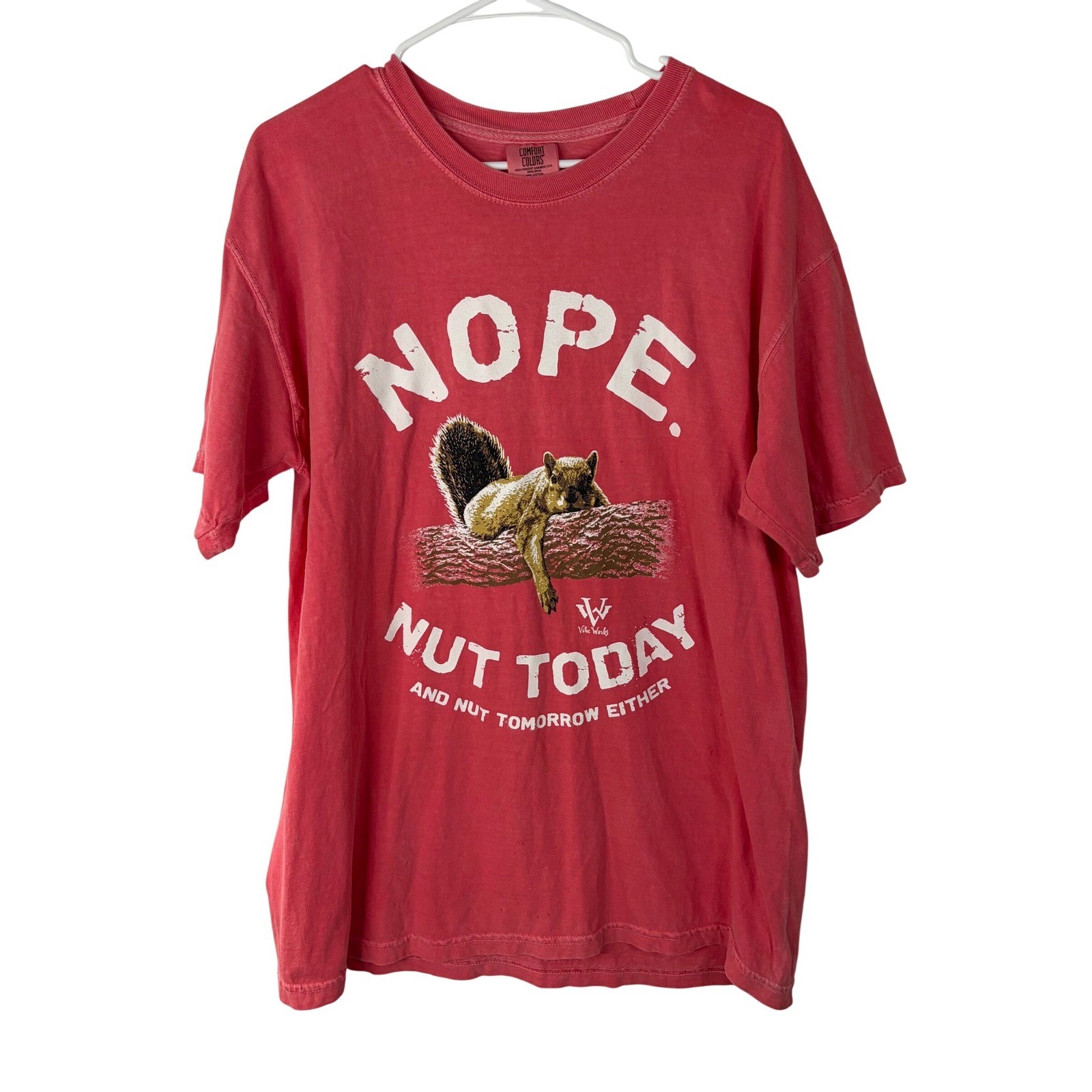 Comfort Colors Nope Nut Today Squirrel Graphic Tee Pink Red Mens L Funny Shirt