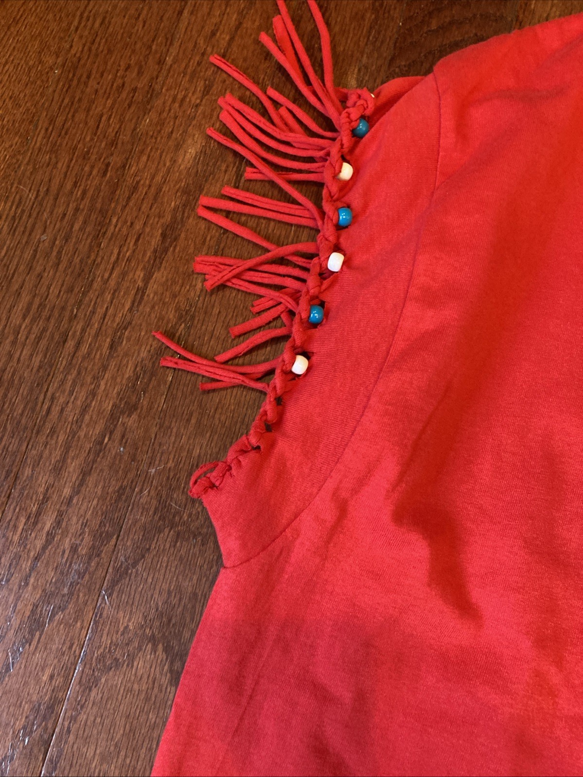 VINTAGE Native American T-Shirt XXL Red Beaded Fringe Rare Dream Catch gallery