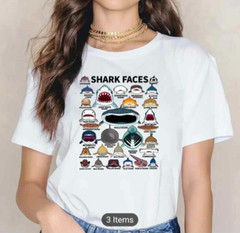 Custom ‘Shark Faces” Graphic Tee – Aquatic, Marine, Funny