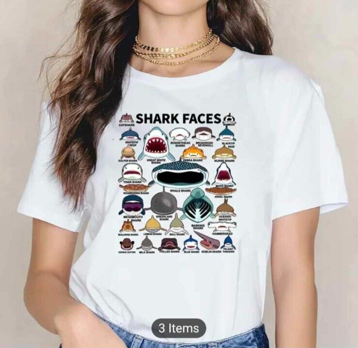 Custom 'Shark Faces" Graphic Tee - Aquatic, Marine, Funny gallery