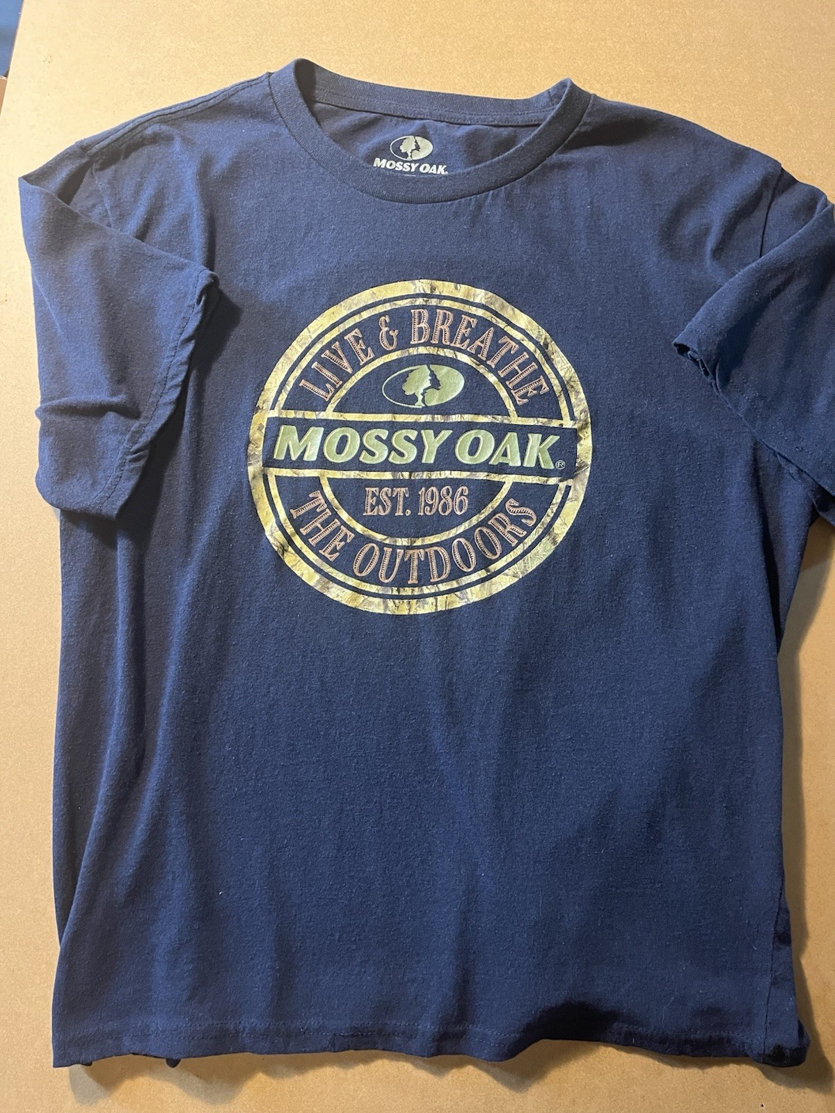 Mossy Oak Blue Live Breath Outdoors Logo Short Sleeve Tee size XL