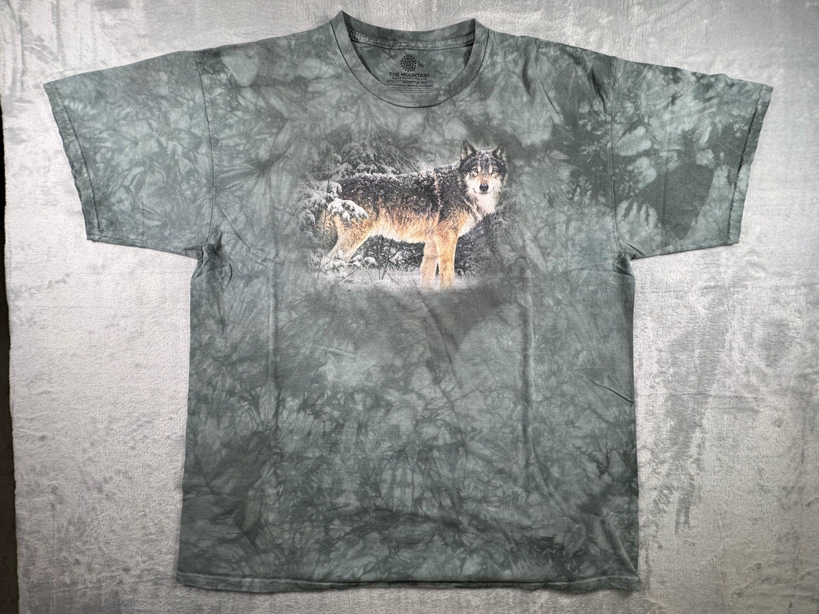 The Mountain Wolf Snow Forest Graphic Tee 2XL Gray Tie Dye Animal Nature Shirt