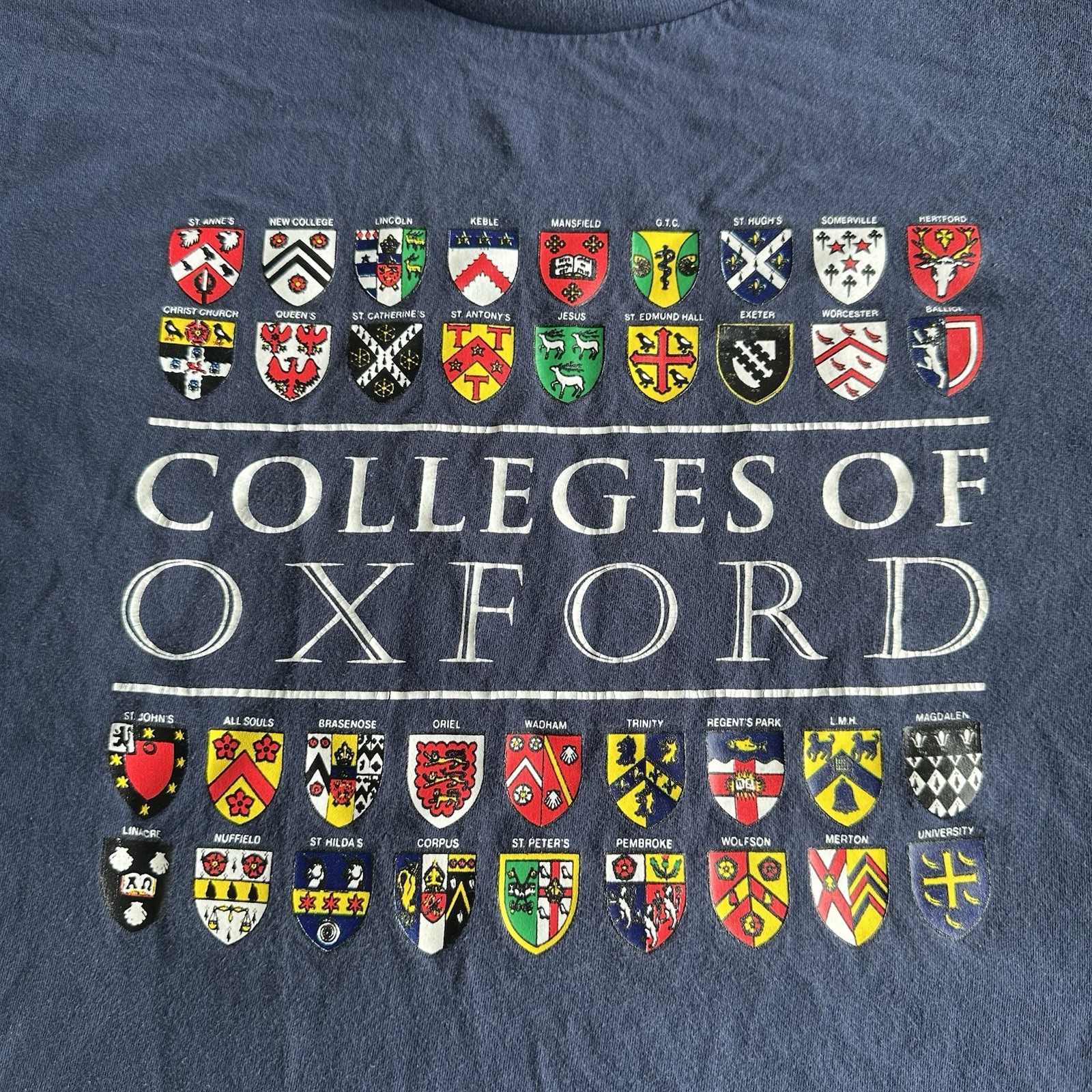 Vintage Oxford University Shirt Tee Mens Large College Crests England 90s Vtg SS gallery