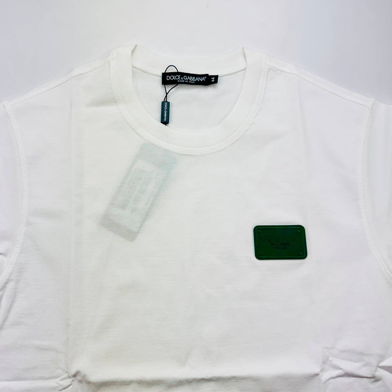 DOLCE & GABBANA Men's Branded Tag Logo Plaque Cotton Oversized T-Shirt – White gallery
