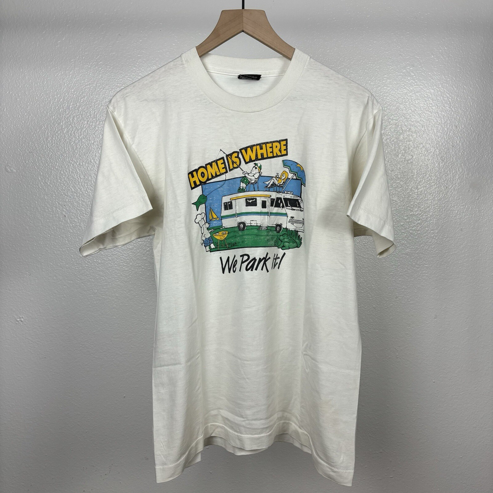 Vintage RV Motor Home Trailer Park Cartoon T Shirt Made In USA 80’s Fits Medium