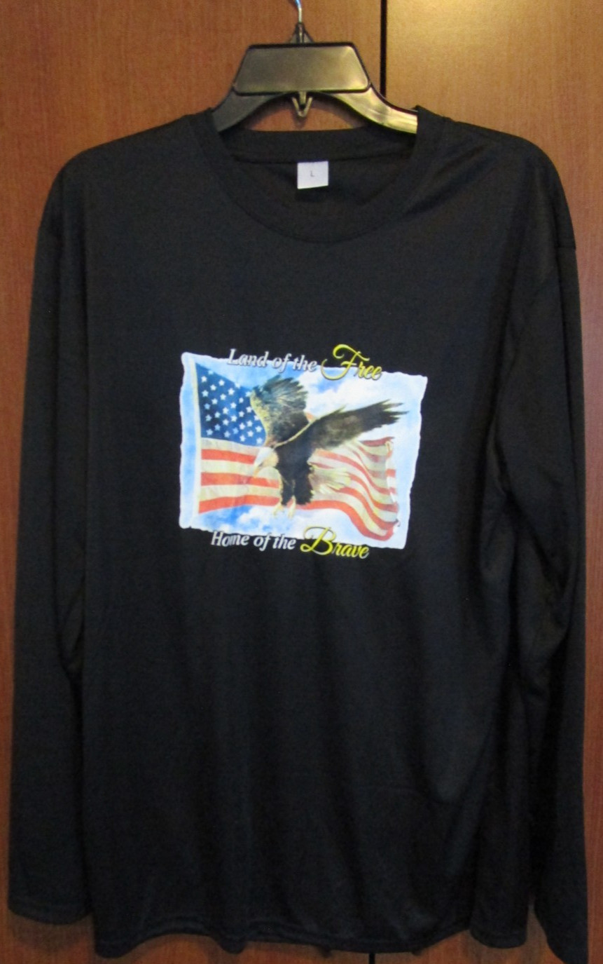 Land of the Free Home of the Brave Large LS Tee 100% Polyester Chest 45 L 29 in