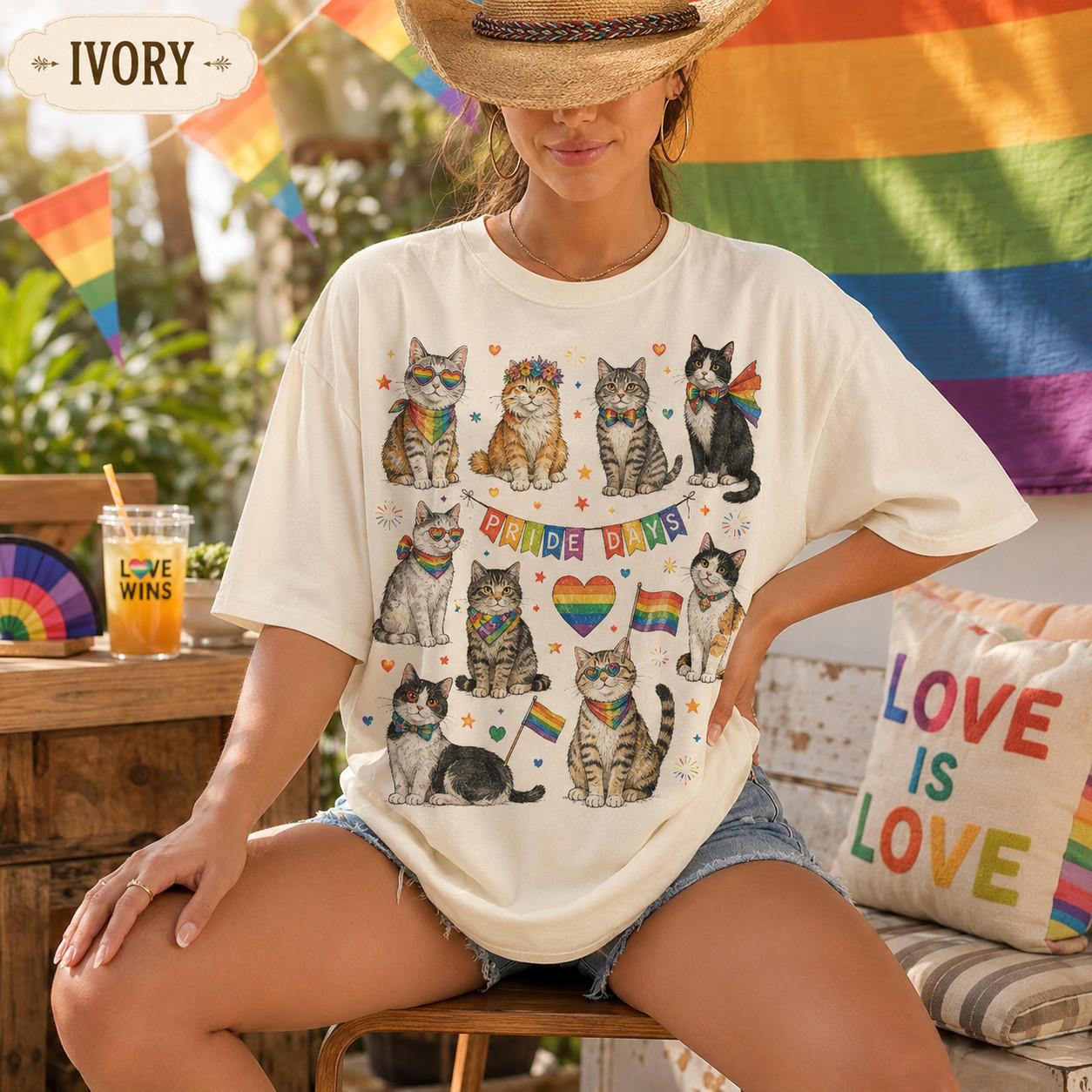 Pride Cats Shirt LGBTQ Rainbow Cat Lover Graphic Tee gallery