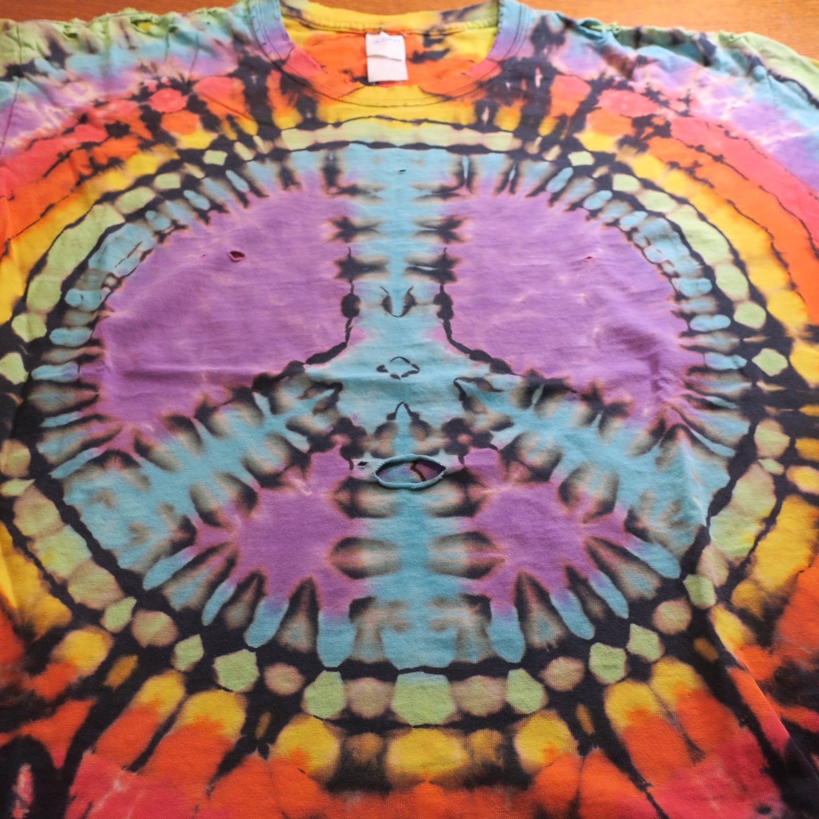 Vintage Custom Peace sign Tie Dye Blank T-Shirt Large Distressed 90's Festival gallery