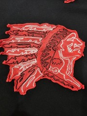 Vintage Express Embroidered Applique Indian Chief Head Shirt Black/Red, Medium