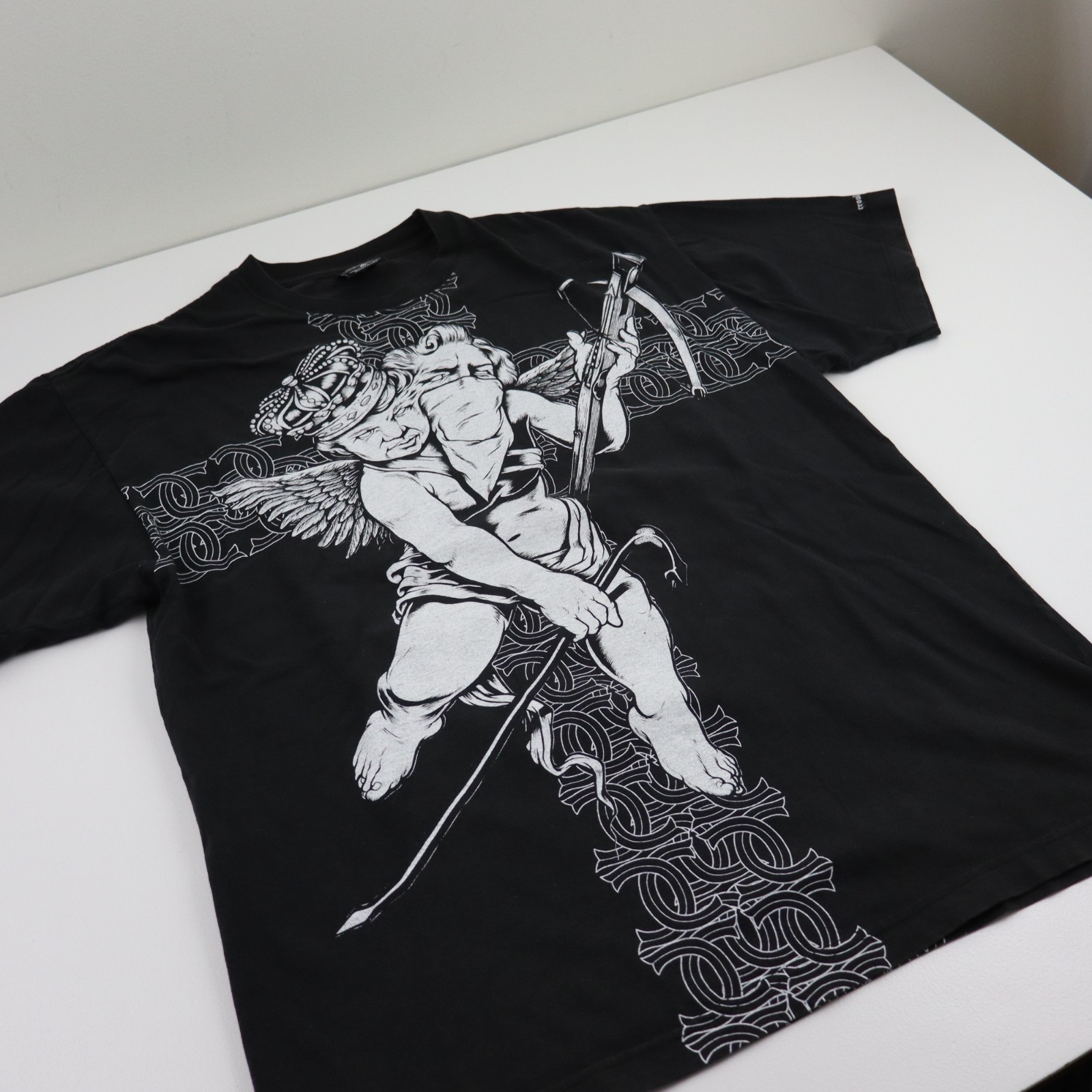 Vintage Crooks & Castles Illuminati Angel T-Shirt Mens XL/L Black Cross Weapons gallery