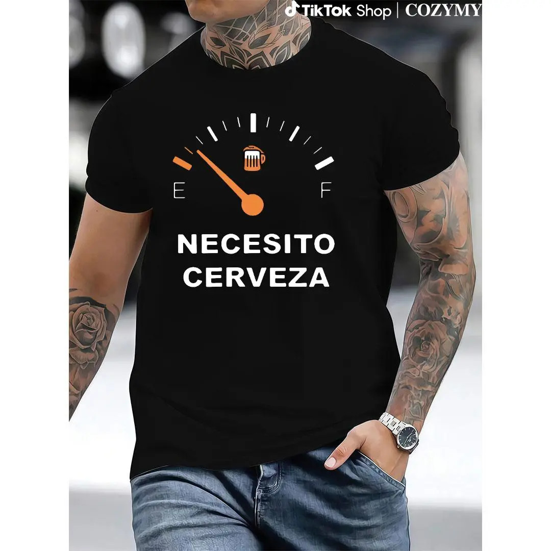 Men's Regular Fit Letter Graphic Round Neck Tee, Casual Short Sleeve Crew Neck gallery