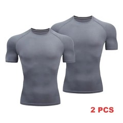2Pcs Plain Compression TShirts Mens Summer Running shirt Turtleneck Elastic Quic