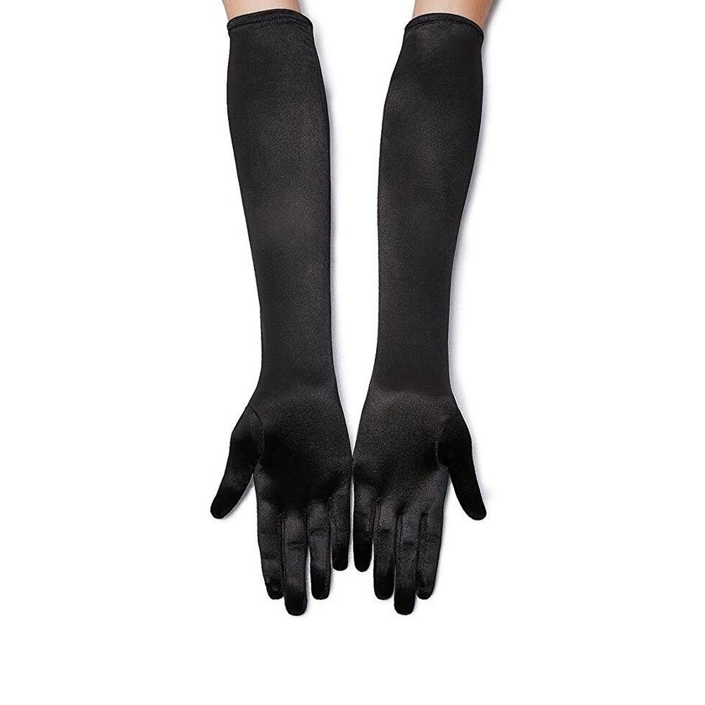 Long Black Opera Party Gloves for Women 1920s 20s Satin Gloves Elbow Length B... gallery