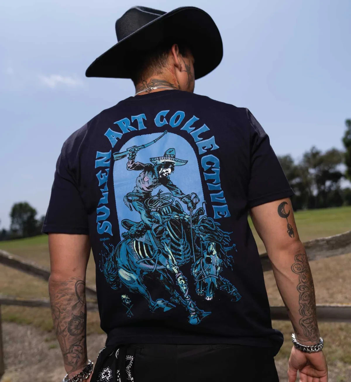 Sullen Men's Fantasma Short Sleeve Premium T-shirt Skeleton Cowboy Tattoo Tee gallery
