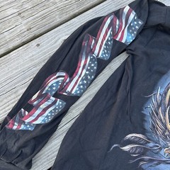 Hot Leathers Graphic Biker Long Sleeve American Patriotic T Shirt Mens Lg Black
