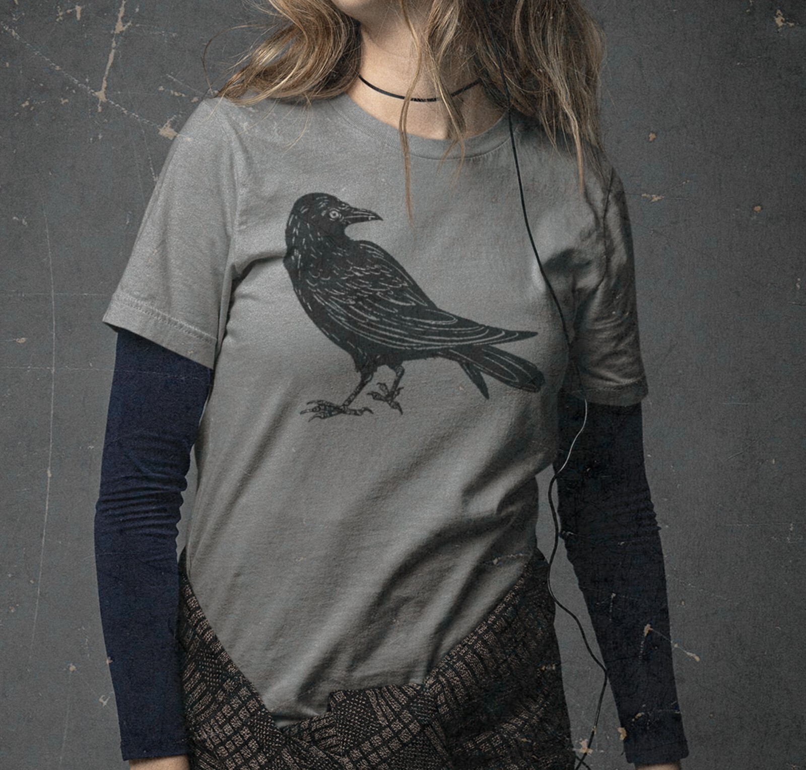 Crow Women's T-Shirt Hand Print Dual-Blend Tee Raven Shirt Eco Fashion Shirt gallery