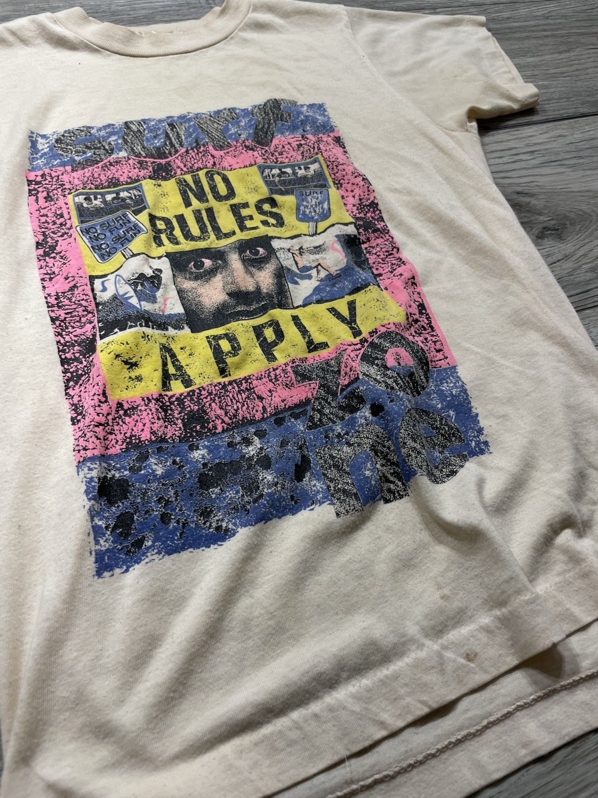1970s Surf Tee Shirt Rare Obscure No Rules Apply Cream Graphic Xs gallery