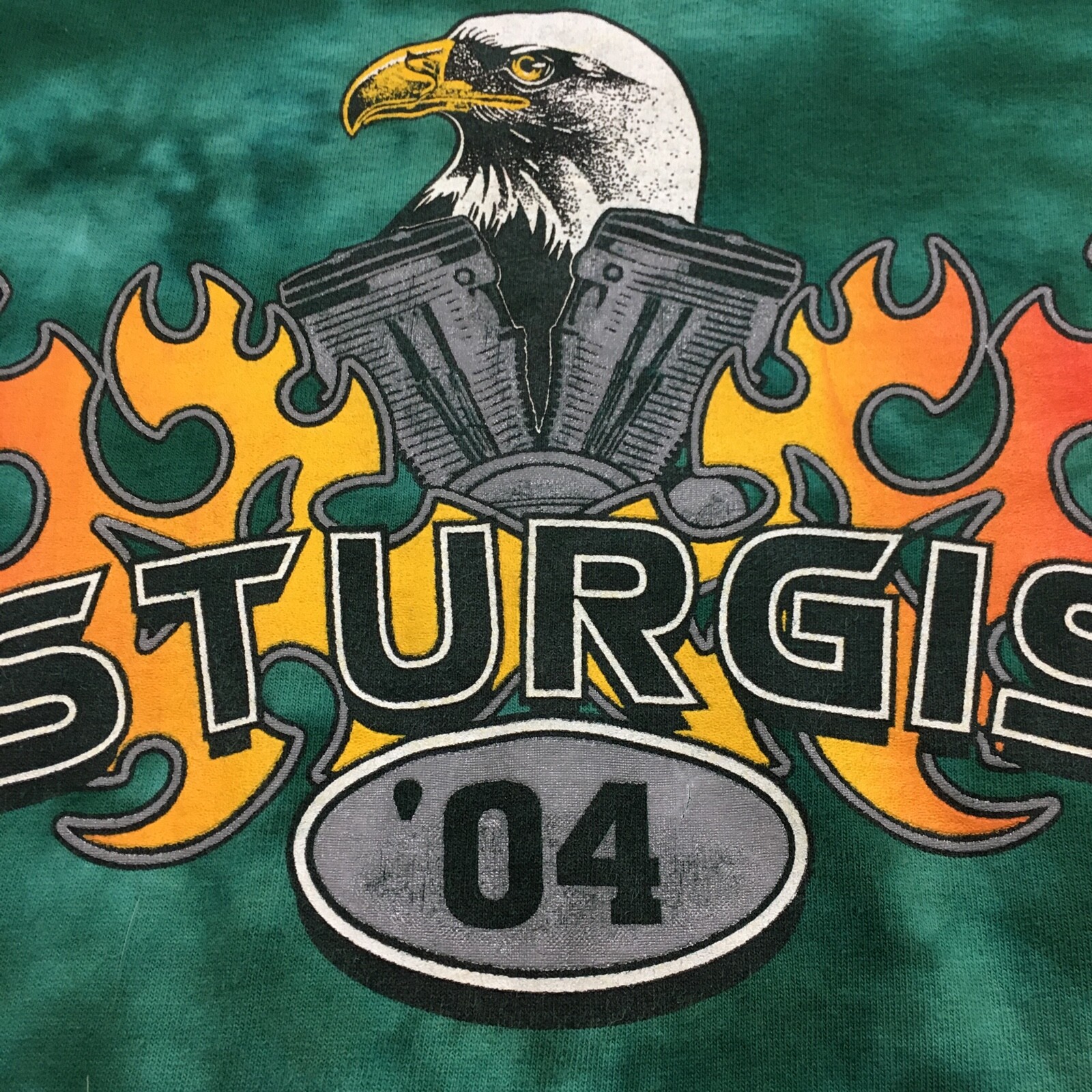 Sturgis 00s Acid Wash Single Stitch T-Shirt L Green Biker Crewneck Eagle Cycle gallery