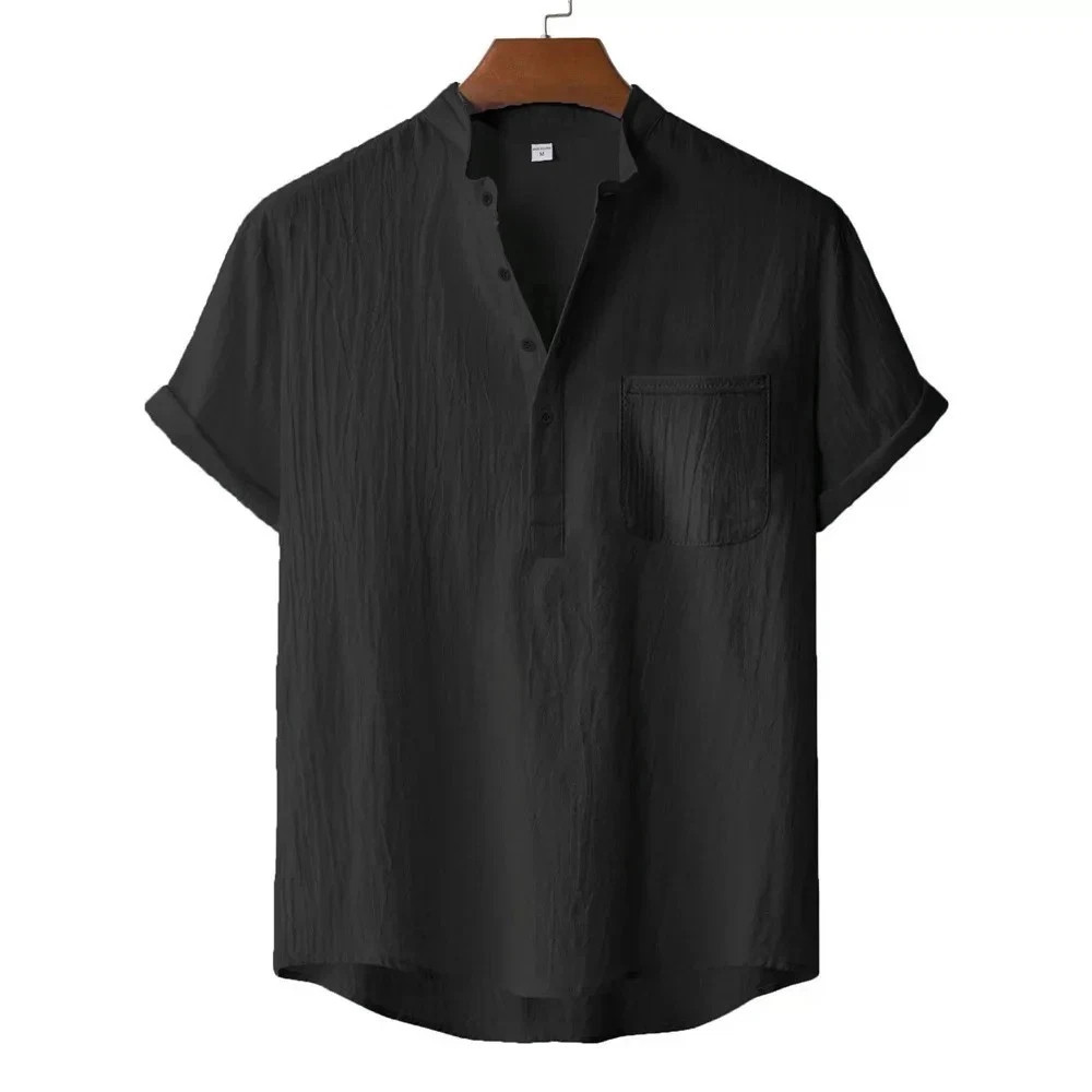 Men's Cotton Linen Henley T-Shirt Short Sleeve Beach Hawaii Casual Shirt Style! gallery