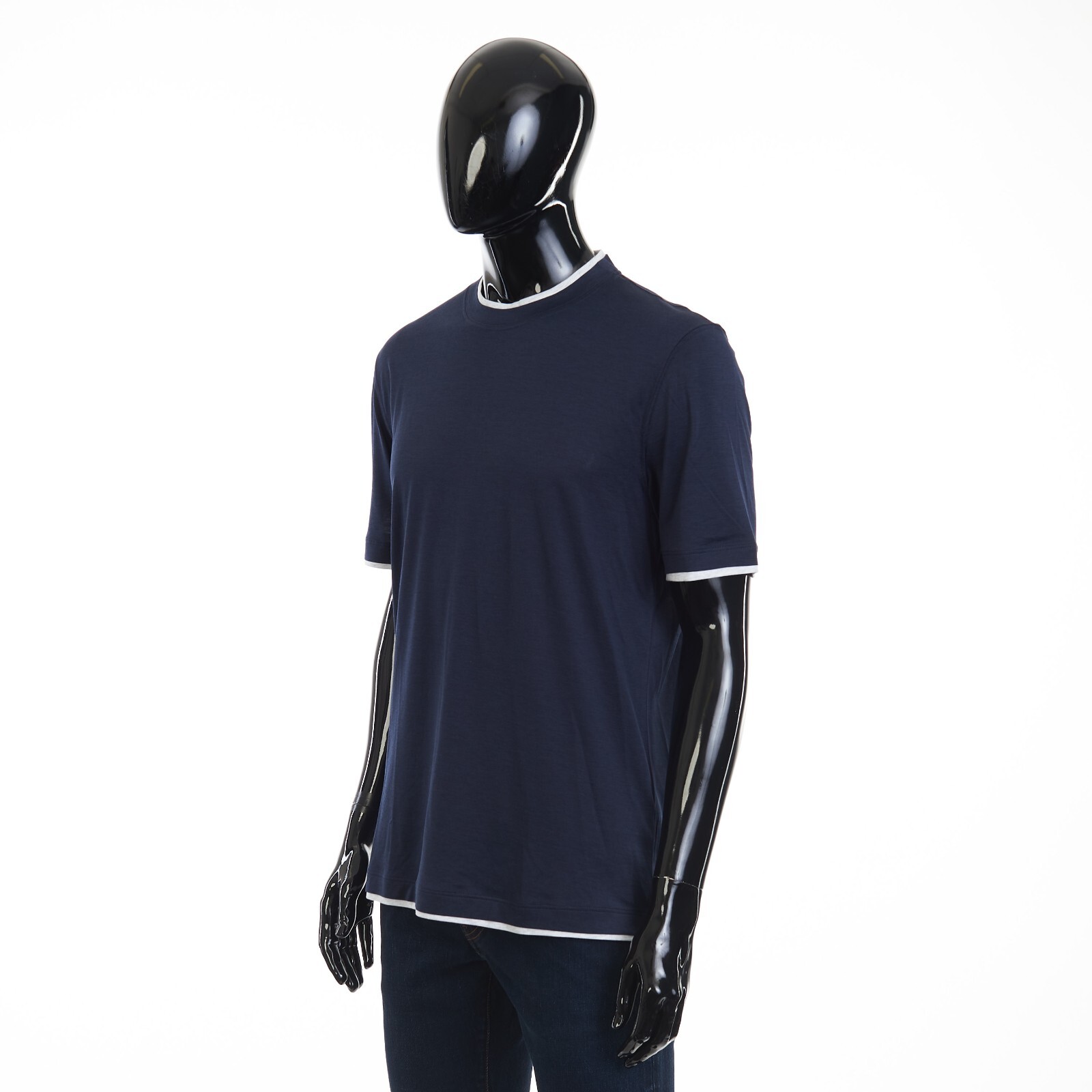 BRUNELLO CUCINELLI 790$ T-Shirt - Crewneck, Faux Layering, Silk & Cotton Jersey gallery