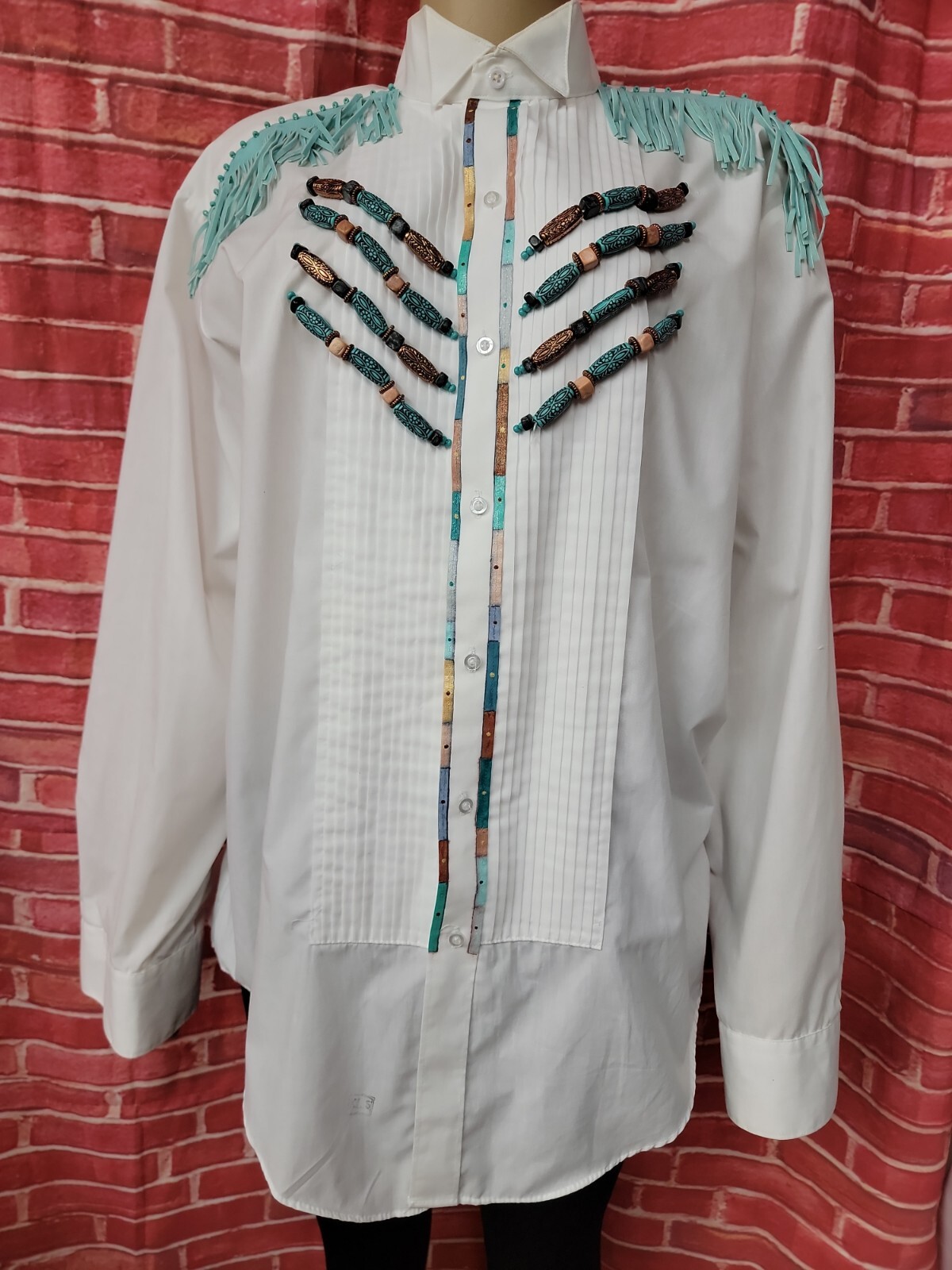 GIORGIO PATRINO Select BROADCLOTH TRIBAL INDIAN RARE GRAPHIC SHIRT XL/4-5 #C gallery