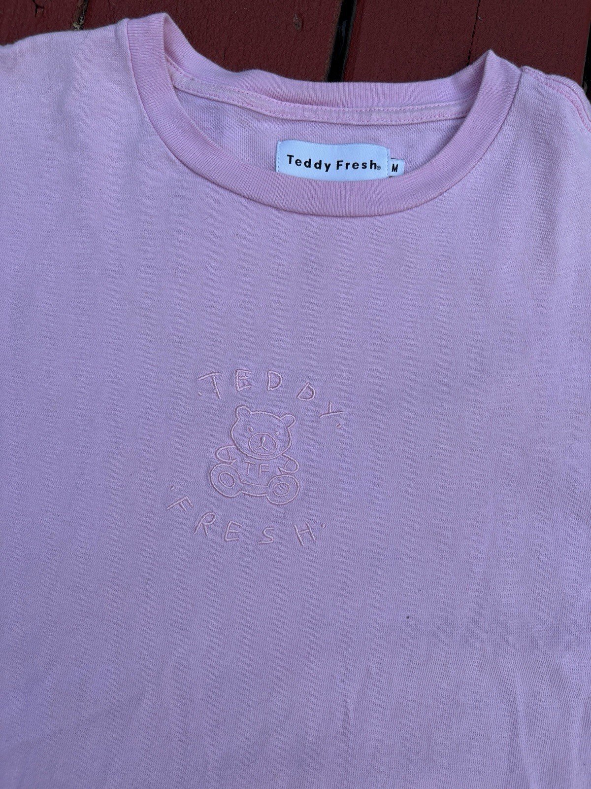 Sz M Teddy Fresh T Shirt Pink EMBROIDERED BEAR Cotton gallery