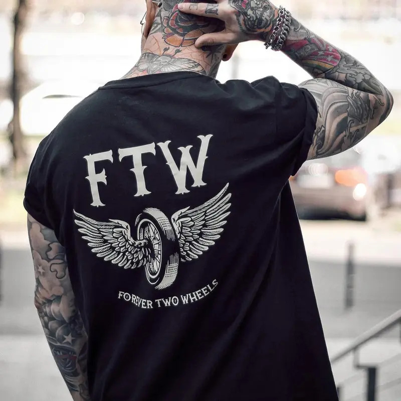 FTW FOREVER TWO WHEELS Angel Wings Graphic Print T-shirt, Top Menswear, Cotton gallery
