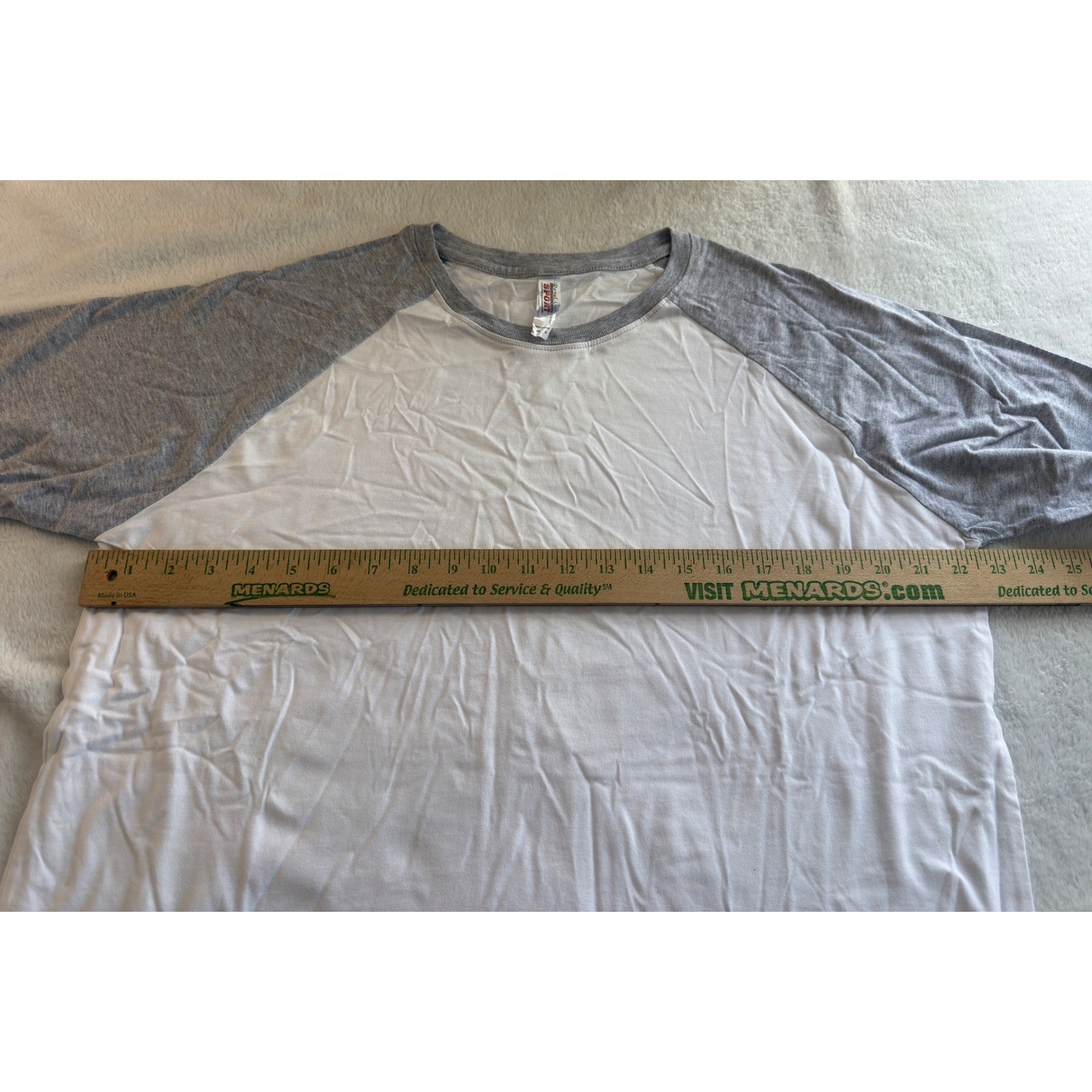 Royal Avalon Sport Mens XL Baseball White Gray Raglan Long Sleeve Cotton Shirt gallery